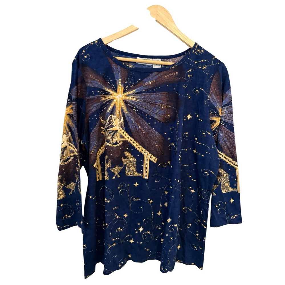 Collections Etc. 100% Blue And Gold Angel Shirt Blouse Size XL